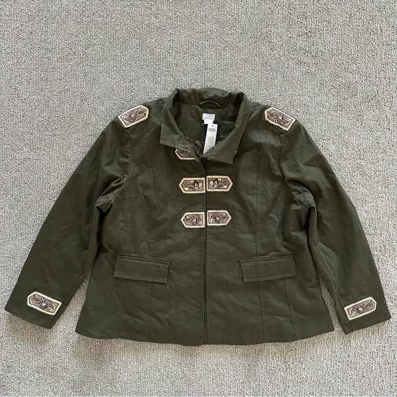 Chico's Beaded And Embellished Band Jacket Olive Size 4 - XXL - Picture 2 of 12